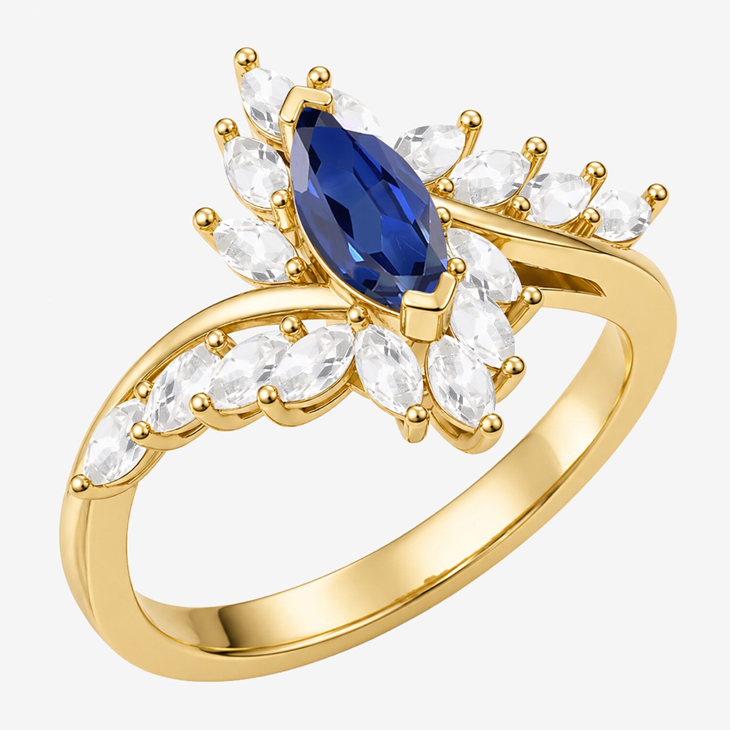 Womens Lab Created Blue Sapphire 14K Gold Over Silver Marquise Side Stone Bypass  Cocktail Ring