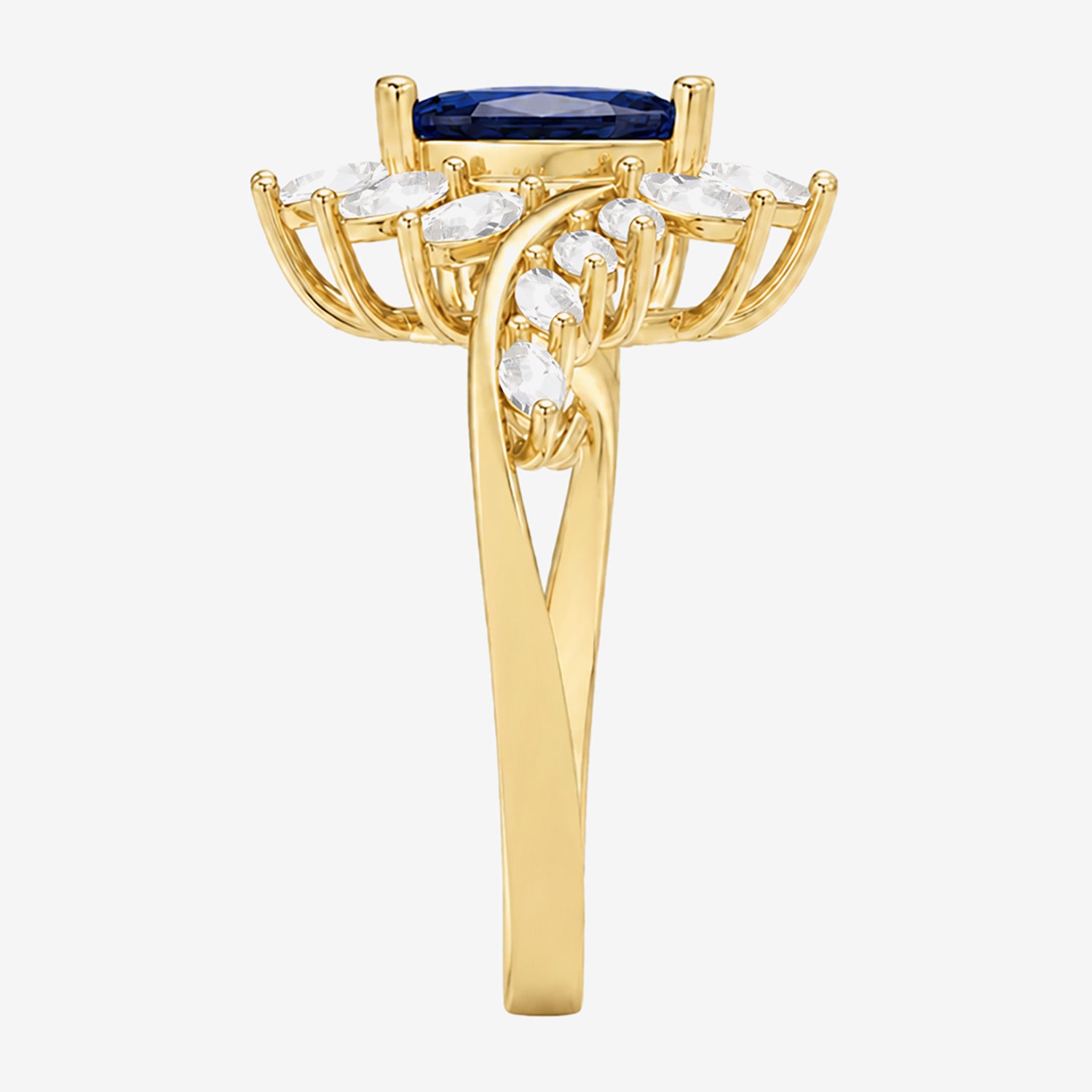 Womens Lab Created Blue Sapphire 14K Gold Over Silver Marquise Side Stone Bypass  Cocktail Ring