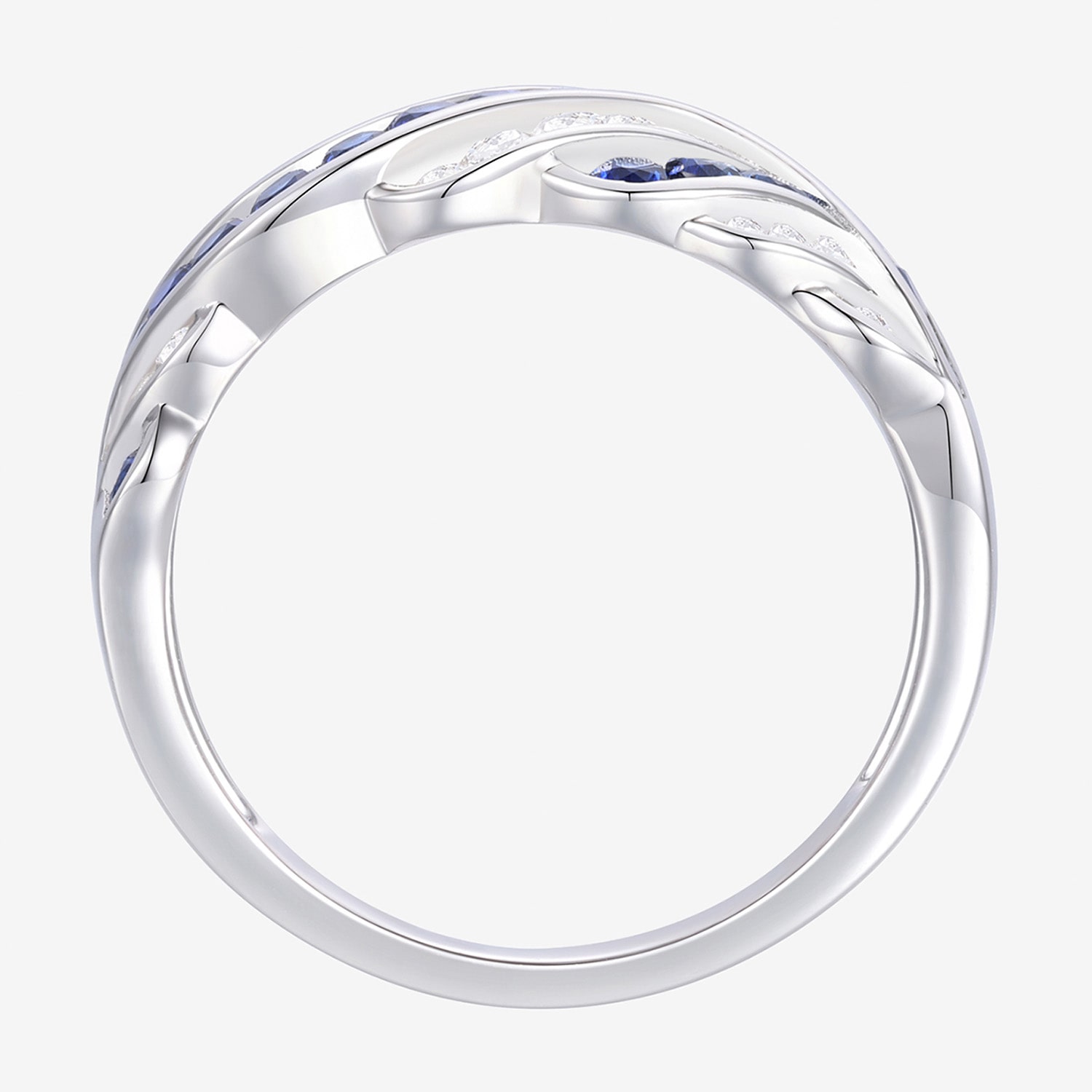 Womens 2MM Lab Created Blue Sapphire Sterling Silver Crossover Band