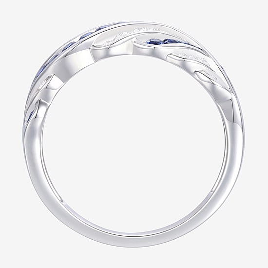 Womens 2MM Lab Created Blue Sapphire Sterling Silver Crossover Band