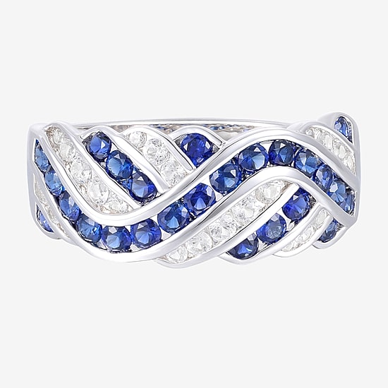 Womens 2MM Lab Created Blue Sapphire Sterling Silver Crossover Band