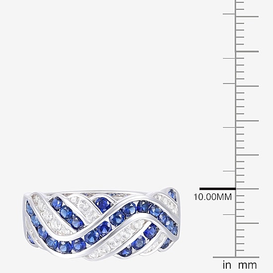Womens 2MM Lab Created Blue Sapphire Sterling Silver Crossover Band