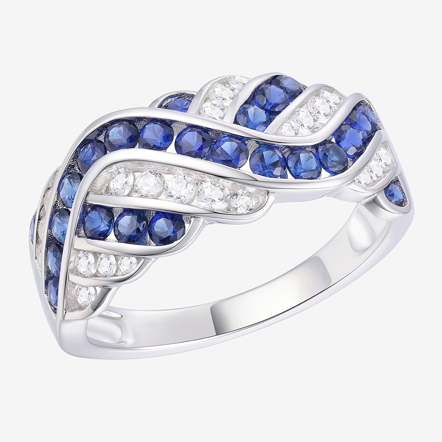 Womens 2MM Lab Created Blue Sapphire Sterling Silver Crossover Band