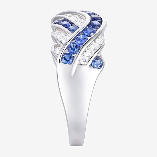 Womens 2MM Lab Created Blue Sapphire Sterling Silver Crossover Band