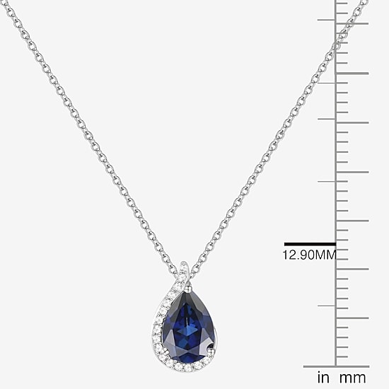 Womens Lab Created Blue Sapphire Sterling Silver Pear 18 Inch Pendant Necklace