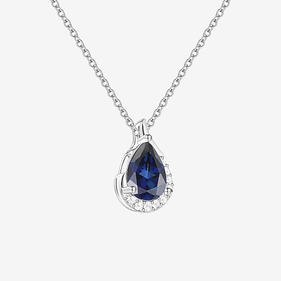 Womens Lab Created Blue Sapphire Sterling Silver Pear 18 Inch Pendant Necklace