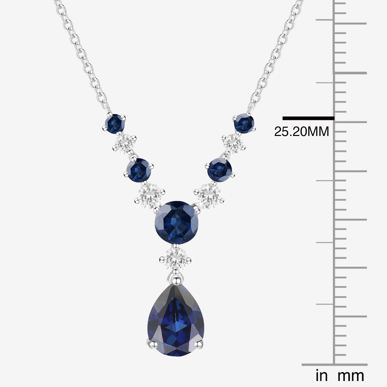 Womens Lab Created Blue Sapphire Sterling Silver Pear 16 1/2 Inch Pendant Necklace