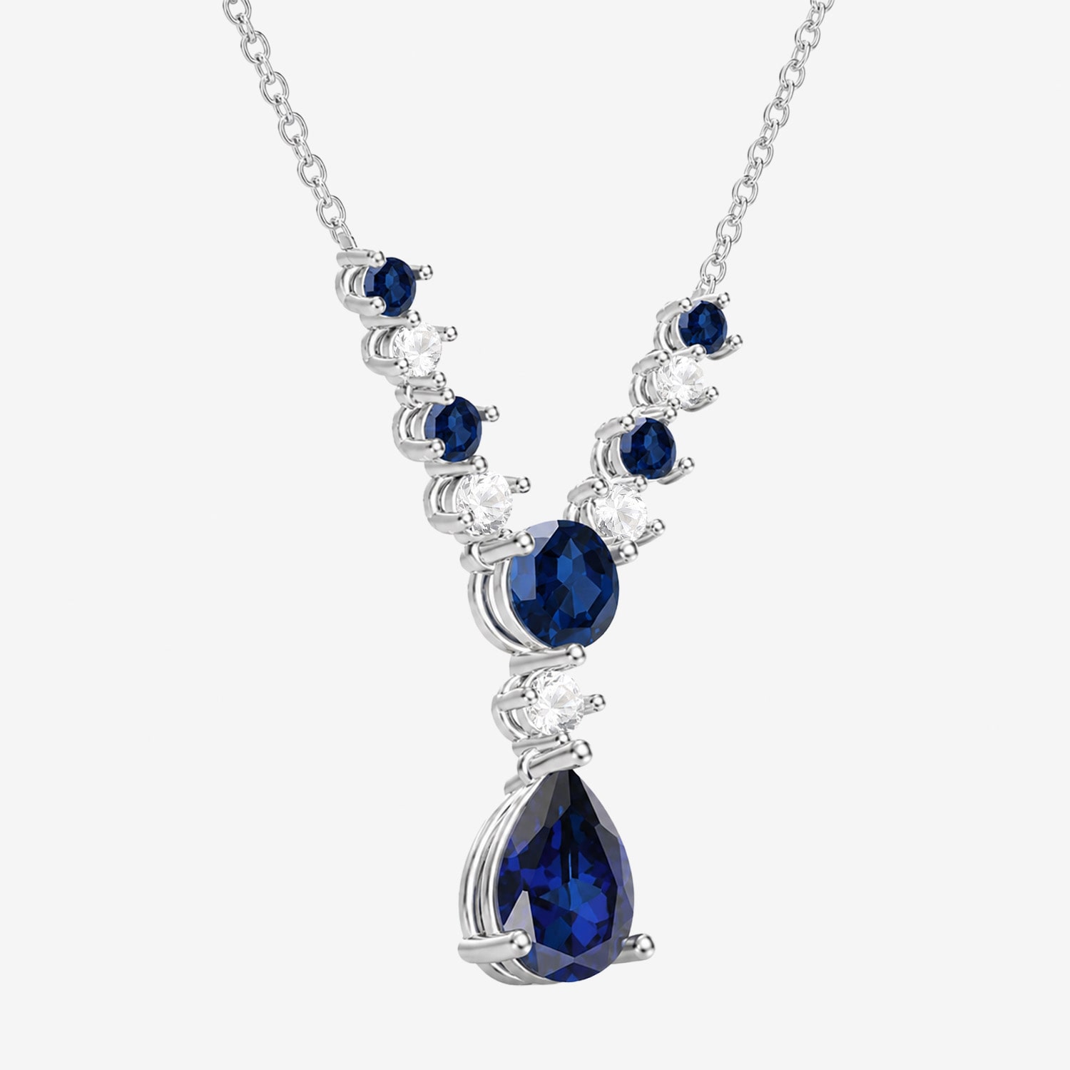 Womens Lab Created Blue Sapphire Sterling Silver Pear 16 1/2 Inch Pendant Necklace