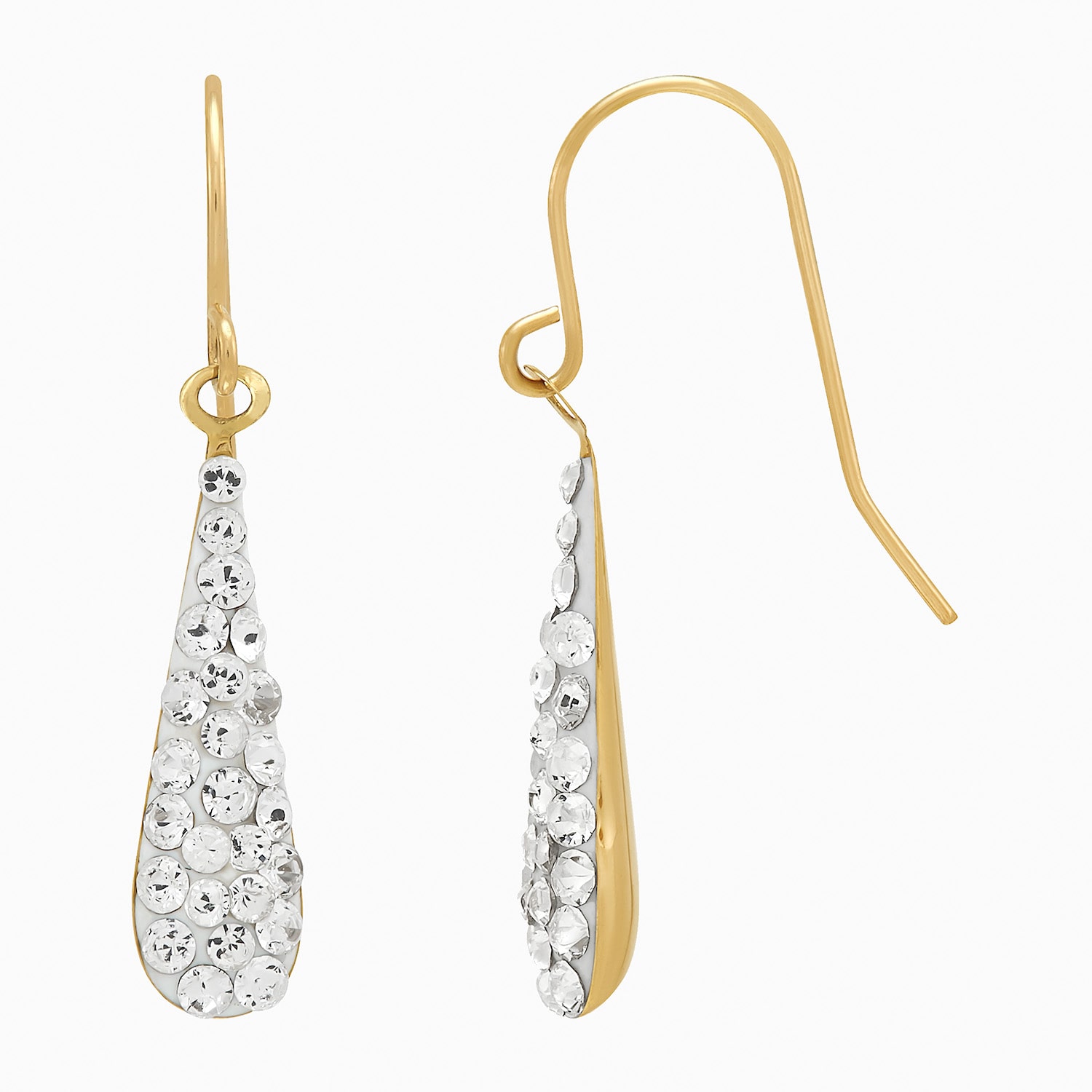 Limited Quantities! Womens White Crystal 14K Gold Drop Earrings