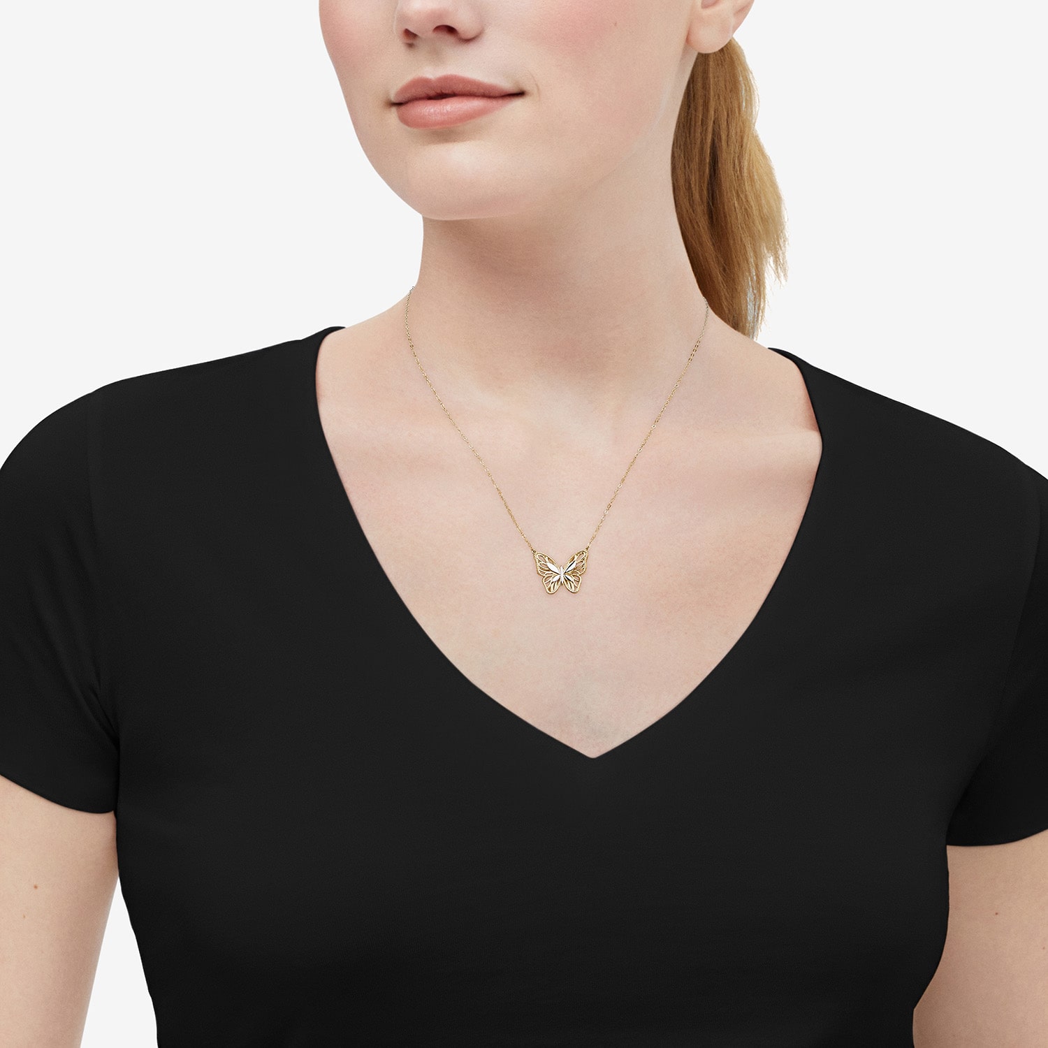 Limited Quantities! Womens 10K Gold Butterfly 18 Inch Pendant Necklace