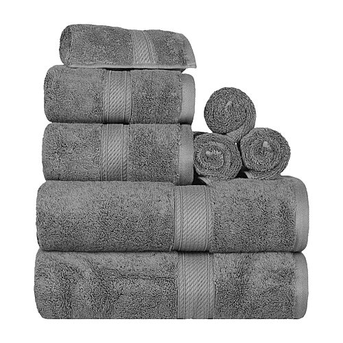 SUPERIOR Madeline Collection | Plush Egyptian Cotton 8-pc. Quick Dry Solid Bath Towel Set, One Size, Black