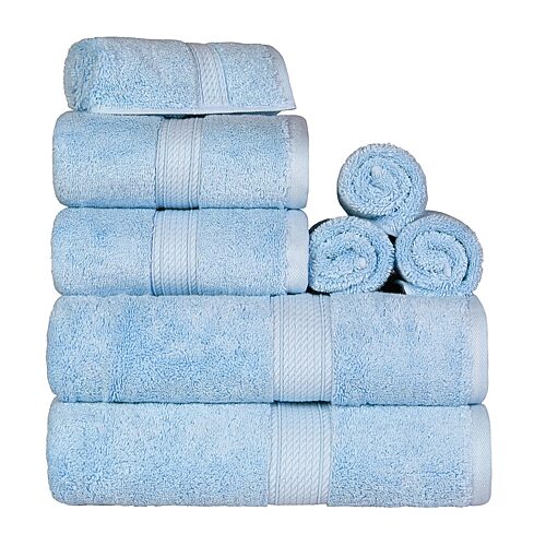 SUPERIOR Madeline Collection | Plush Egyptian Cotton 8-pc. Quick Dry Solid Bath Towel Set, One Size, Blue