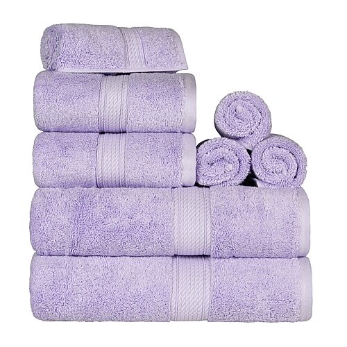 SUPERIOR Madeline Collection | Plush Egyptian Cotton 8-pc. Quick Dry Solid Bath Towel Set, One Size, Purple