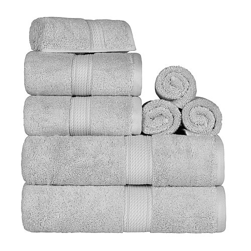 SUPERIOR Madeline Collection | Plush Egyptian Cotton 8-pc. Quick Dry Solid Bath Towel Set, One Size, Silver