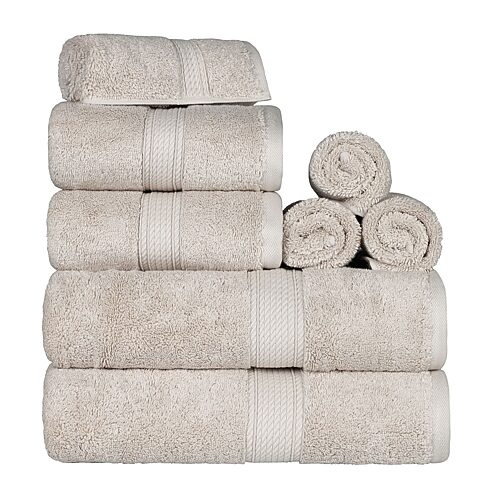 SUPERIOR Madeline Collection | Plush Egyptian Cotton 8-pc. Quick Dry Solid Bath Towel Set, One Size, Beige