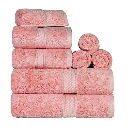 SUPERIOR Madeline Collection | Plush Egyptian Cotton 8-pc. Quick Dry Solid Bath Towel Set, One Size, Pink
