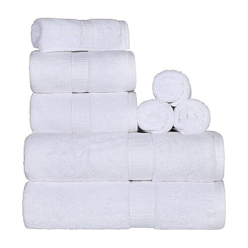 SUPERIOR Madeline Collection | Plush Egyptian Cotton 8-pc. Quick Dry Solid Bath Towel Set, One Size, White