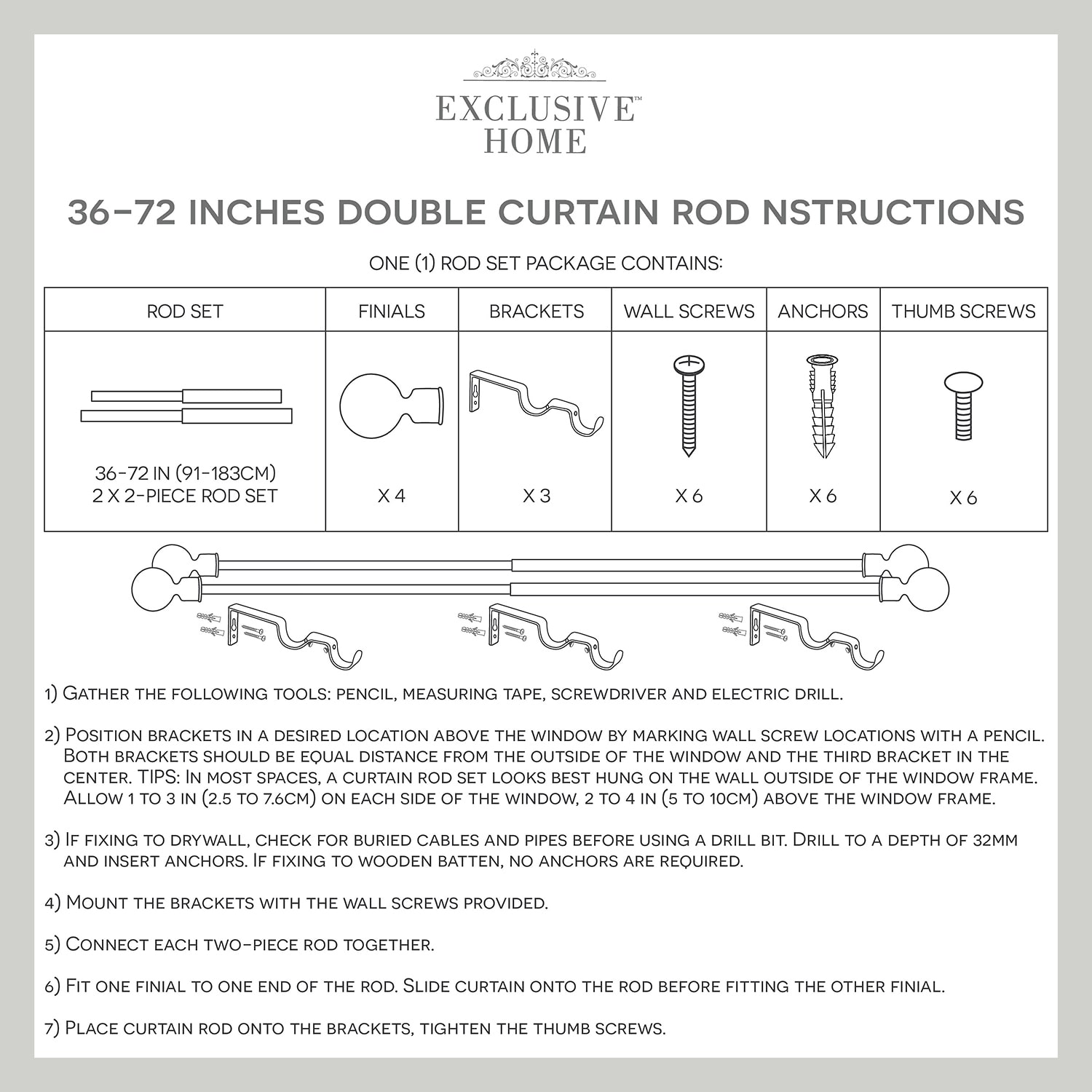 Exclusive Home Curtains Crystal Ball/Topper Double Curtain Rod