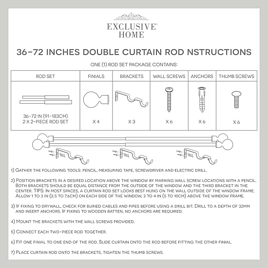 Exclusive Home Curtains Crystal Ball/Topper Double Curtain Rod