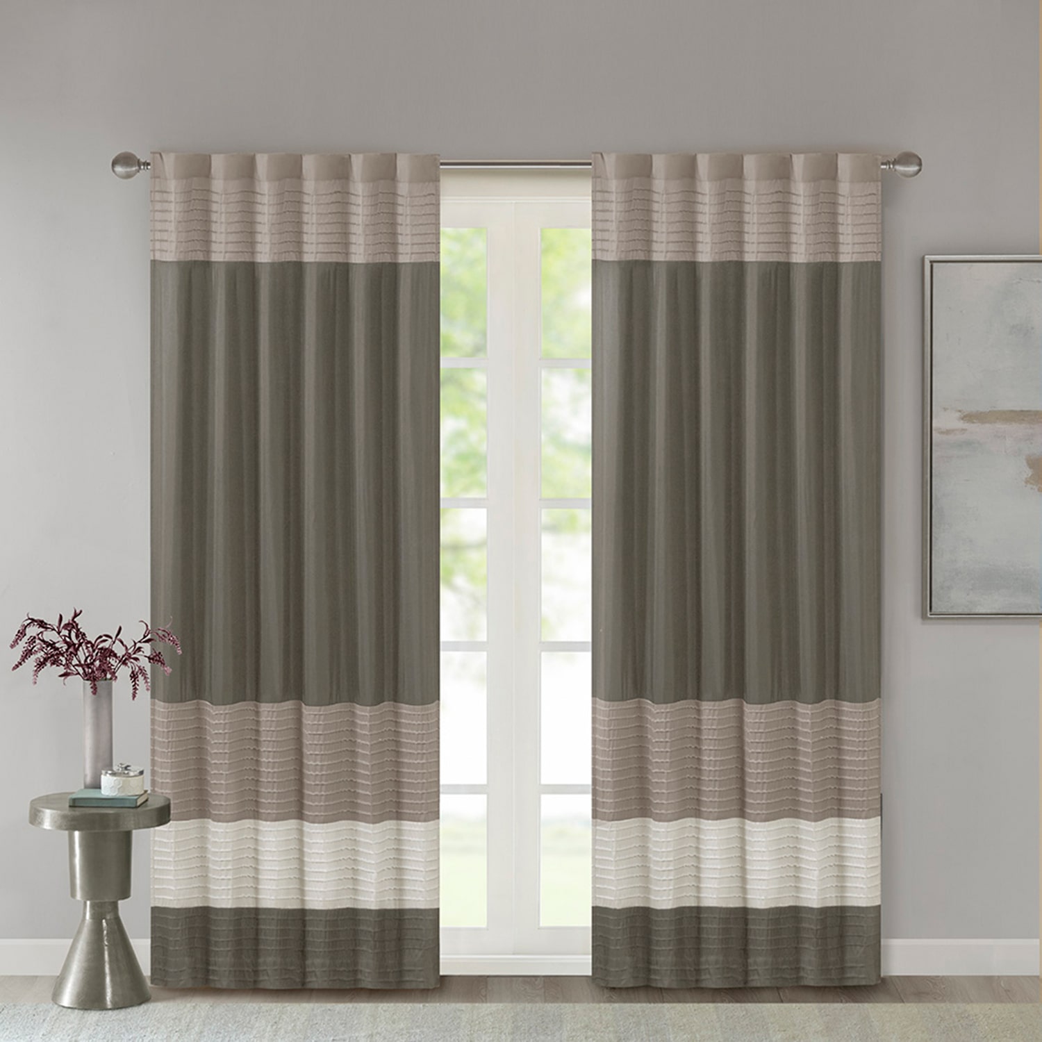 Madison Park Eastridge Polyoni 50"W X 84"L Pintuck-Striped Rod Pocket Back Tab Energy Saving Light-Filtering Single Curtain Panel