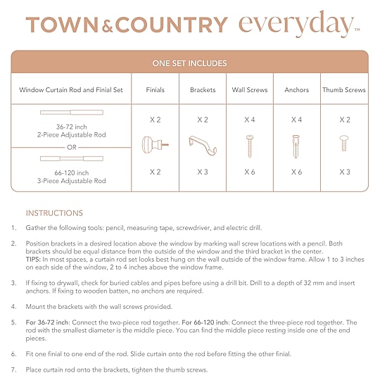 Town And Country Modern Rounded Cap 1 IN Adjustable Curtain Rod