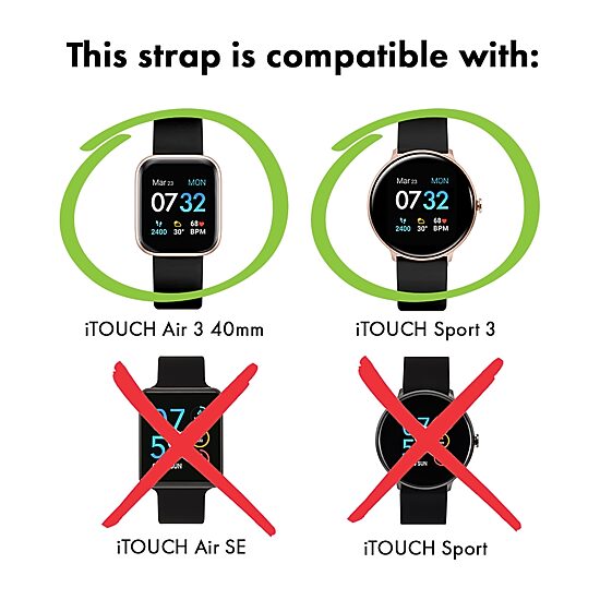 Itouch Air 3 40mm/Sport 3 Extra Interchangeable Strap Unisex Adult Black Watch Band Itspv2strrub-003