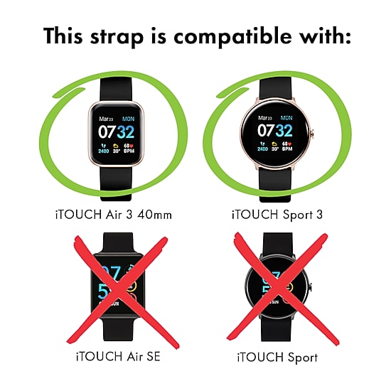 Itouch Air 3 40mm/Sport 3 Extra Interchangeable Strap Unisex Adult Black Watch Band Itspv2strste-003