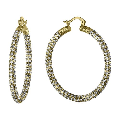 Sparkle Allure Womens Crystal 24K Gold Over Brass 28.5mm Hoop Earrings, One Size
