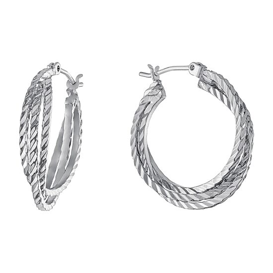 Silver Reflections Pure Silver Over Brass Hoop Earrings