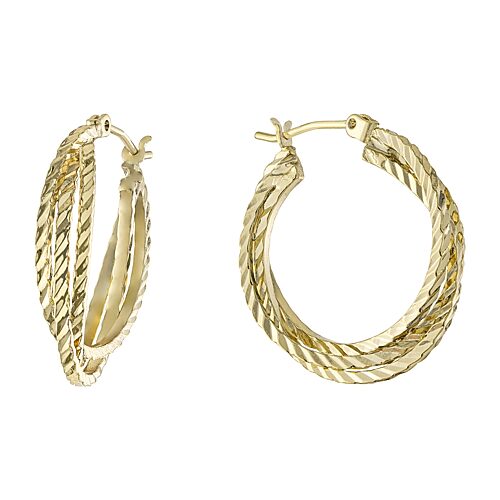 Silver Reflections 24K Gold Over Brass Hoop Earrings, One Size