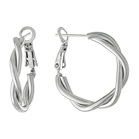 Silver Reflections Pure Silver Over Brass Hoop Earrings