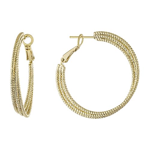 Silver Reflections 24K Gold Over Brass Hoop Earrings, One Size