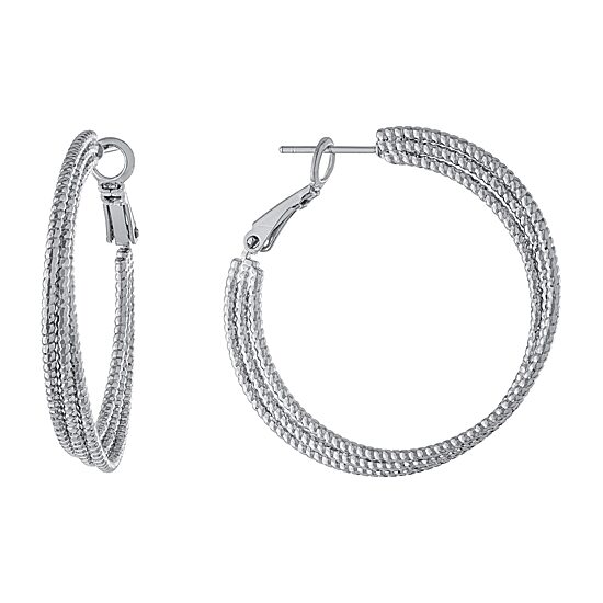 Silver Reflections Pure Silver Over Brass Hoop Earrings