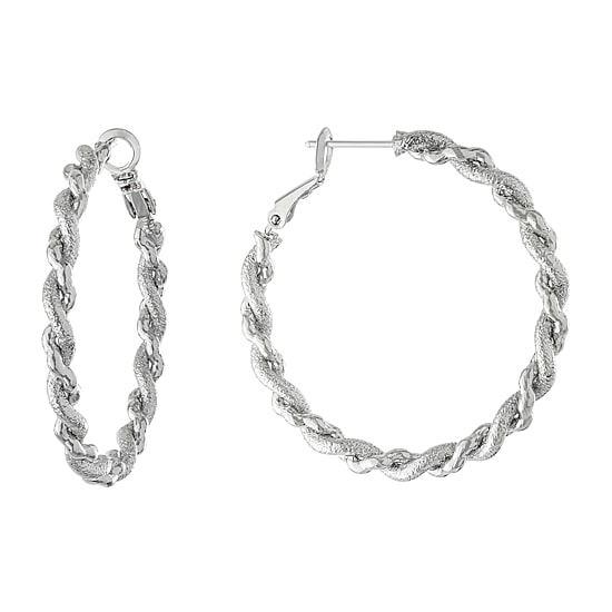Silver Reflections Pure Silver Over Brass Hoop Earrings