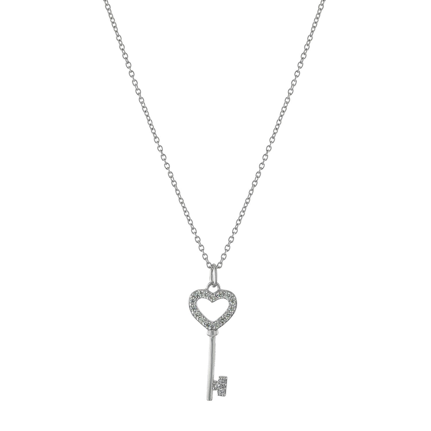 Silver Treasures Womens Cubic Zirconia Sterling Silver Heart 16 Inch Pendant Necklace