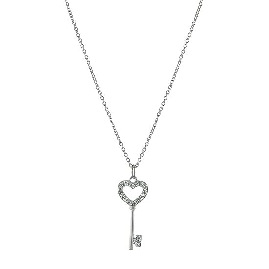 Silver Treasures Womens Cubic Zirconia Sterling Silver Heart 16 Inch Pendant Necklace