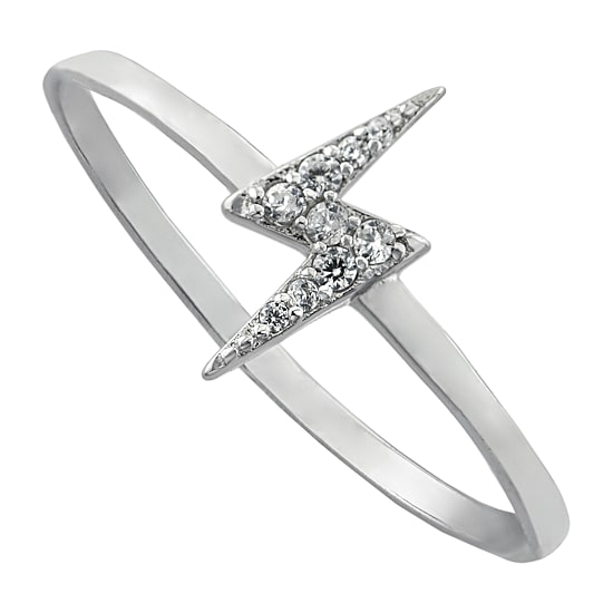 Silver Treasures Womens Cubic Zirconia Sterling Silver LIghtning Bolt Band