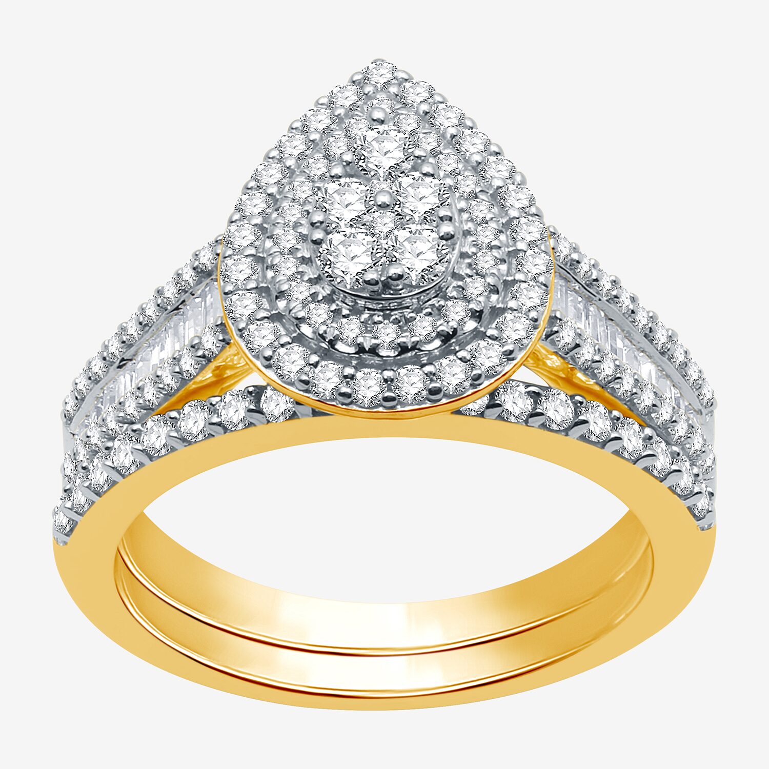I Said Yes (H-I / I1) Womens 1 CT. T.W. Lab Grown White Diamond Sterling Silver or 14K Gold Over Pear Side Stone Halo Bridal Set