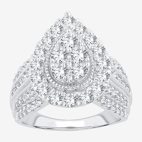 (H-I / SI1-SI2) Womens 2 CT. T.W. Lab Grown White Diamond 10K Gold Pear Engagement Ring, 9, White