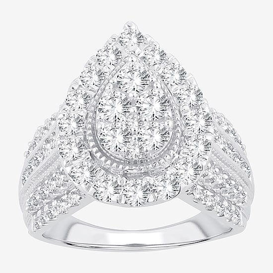 (H-I / SI1-SI2) Womens 2 CT. T.W. Lab Grown White Diamond 10K Gold Pear Engagement Ring