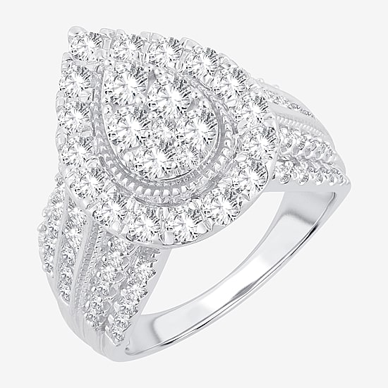 (H-I / SI1-SI2) Womens 2 CT. T.W. Lab Grown White Diamond 10K Gold Pear Engagement Ring
