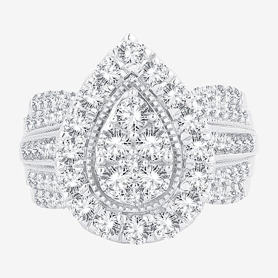 (H-I / SI1-SI2) Womens 2 CT. T.W. Lab Grown White Diamond 10K Gold Pear Engagement Ring