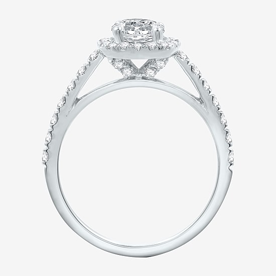 (H-I / Si2-I1) Womens 1 3/4 CT. T.W. Lab Grown White Diamond 10K Gold Cushion Side Stone Halo Bridal Set