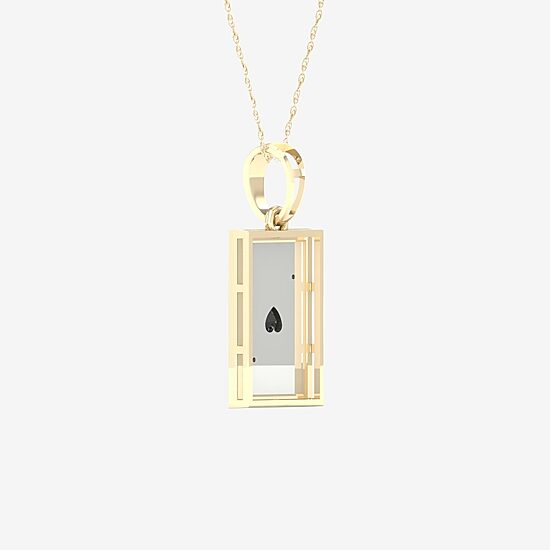 Ace Of Hearts Playing Card Mens Diamond Accent Genuine Black Onyx 10K Gold Sterling Silver Rectangular 18 Inch Pendant Necklace