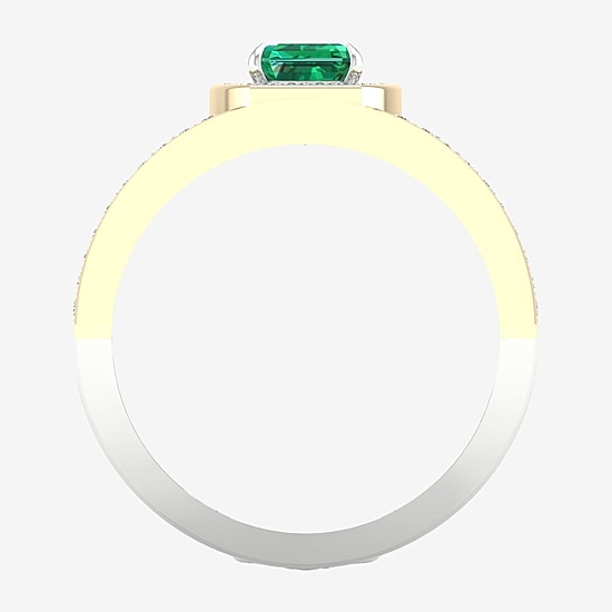 Mens Lab Created Green Emerald 10K Gold Sterling Silver Fashion Ring