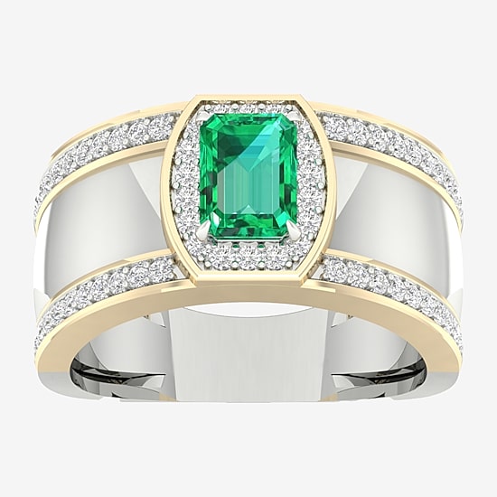 Mens Lab Created Green Emerald 10K Gold Sterling Silver Fashion Ring