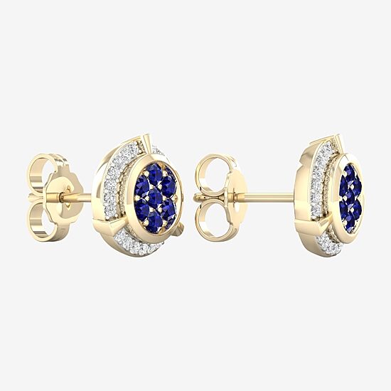 1/8 CT. T.W. Genuine Blue Sapphire 10K Gold 10.1mm Stud Earrings