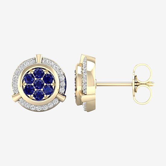1/8 CT. T.W. Genuine Blue Sapphire 10K Gold 10.1mm Stud Earrings