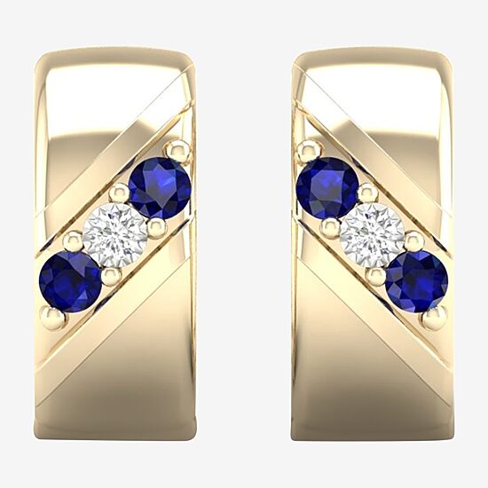 Mens Diamond Accent Genuine Blue Sapphire 10K Gold 15.2mm Hoop Earrings