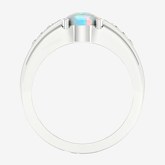 Mens Lab Created White Opal Sterling Silver Fashion Ring
